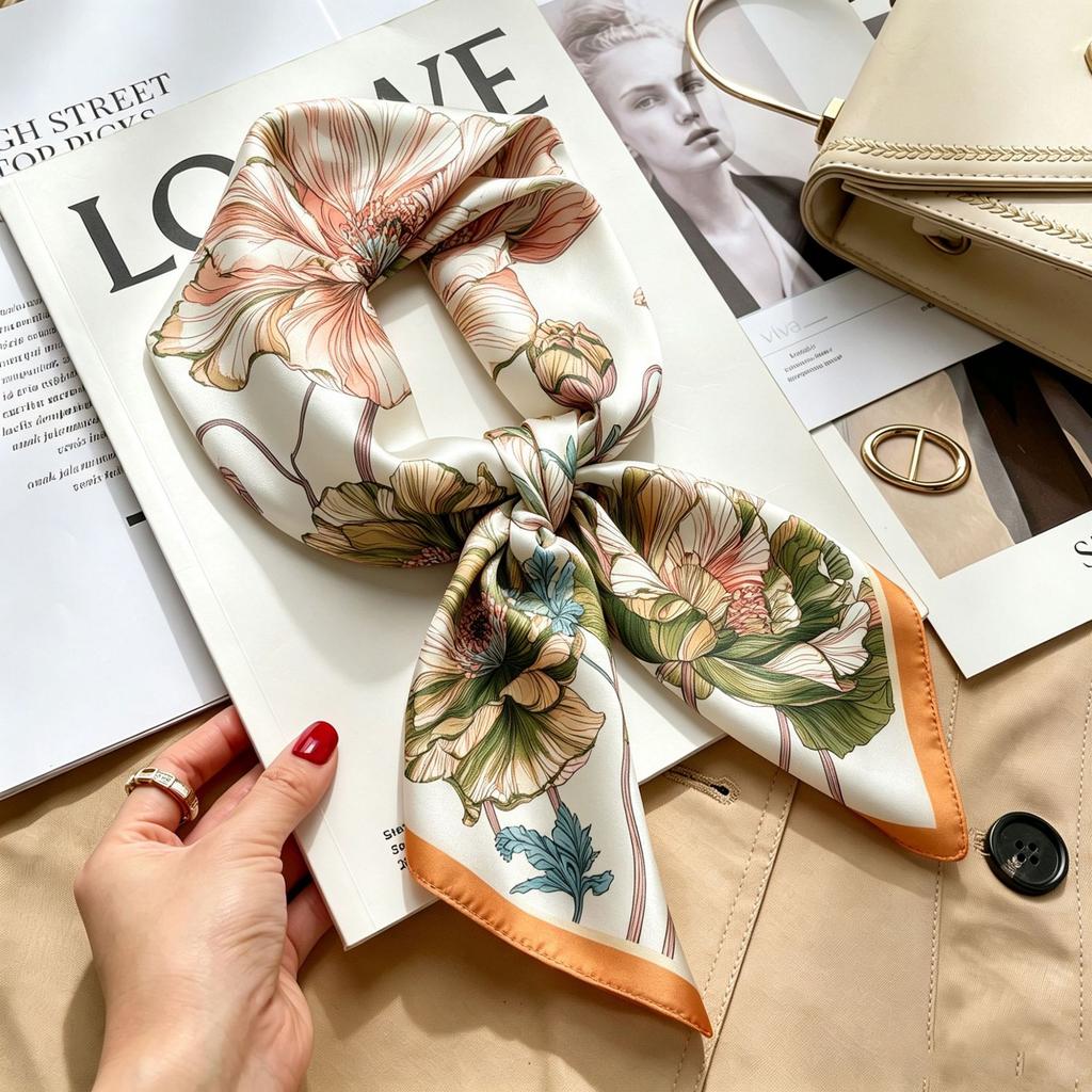 Spring and Autumn thin flight attendant occupation small scarf headscarf small square scarf female foreign style literary Korean versatile cartoon sil