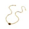 Ying Tai 18K Gold Plated Necklace with Tiger Eye Pendant: Stainless Steel Clavicle Chain, High Polish Finish, Women's High-End Style.