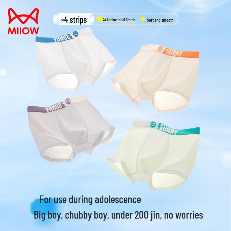 Mao Ren Teen Boys  Ice Silk Boxer Briefs 4-Pack 4XL