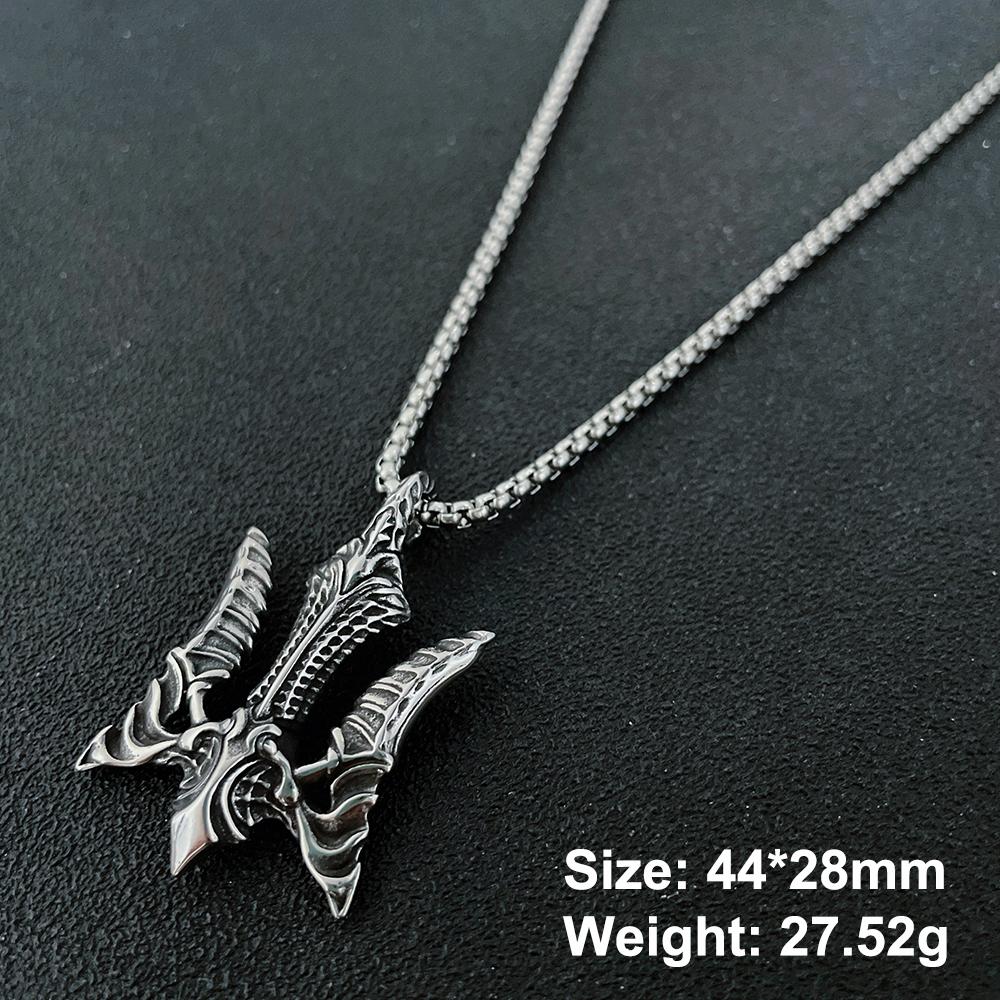 Viking Norse Trident Pendant Necklace Stainless Steel Jewelry for Men Women Retro Viking Accessories Gift
