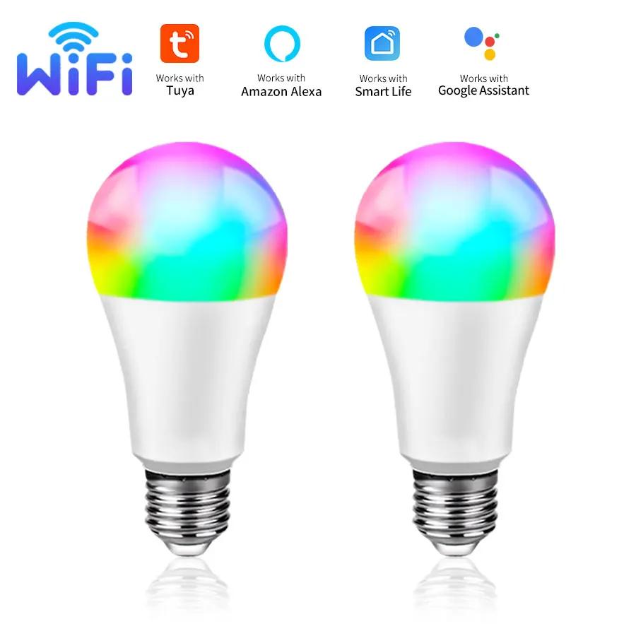 Tuya WiFi LED Light Bulbs 85-265V 12W 15W 18W E27 Alexa Lamp RF 2.4G Remote Google Home Voice Control Colorful Home Lighting