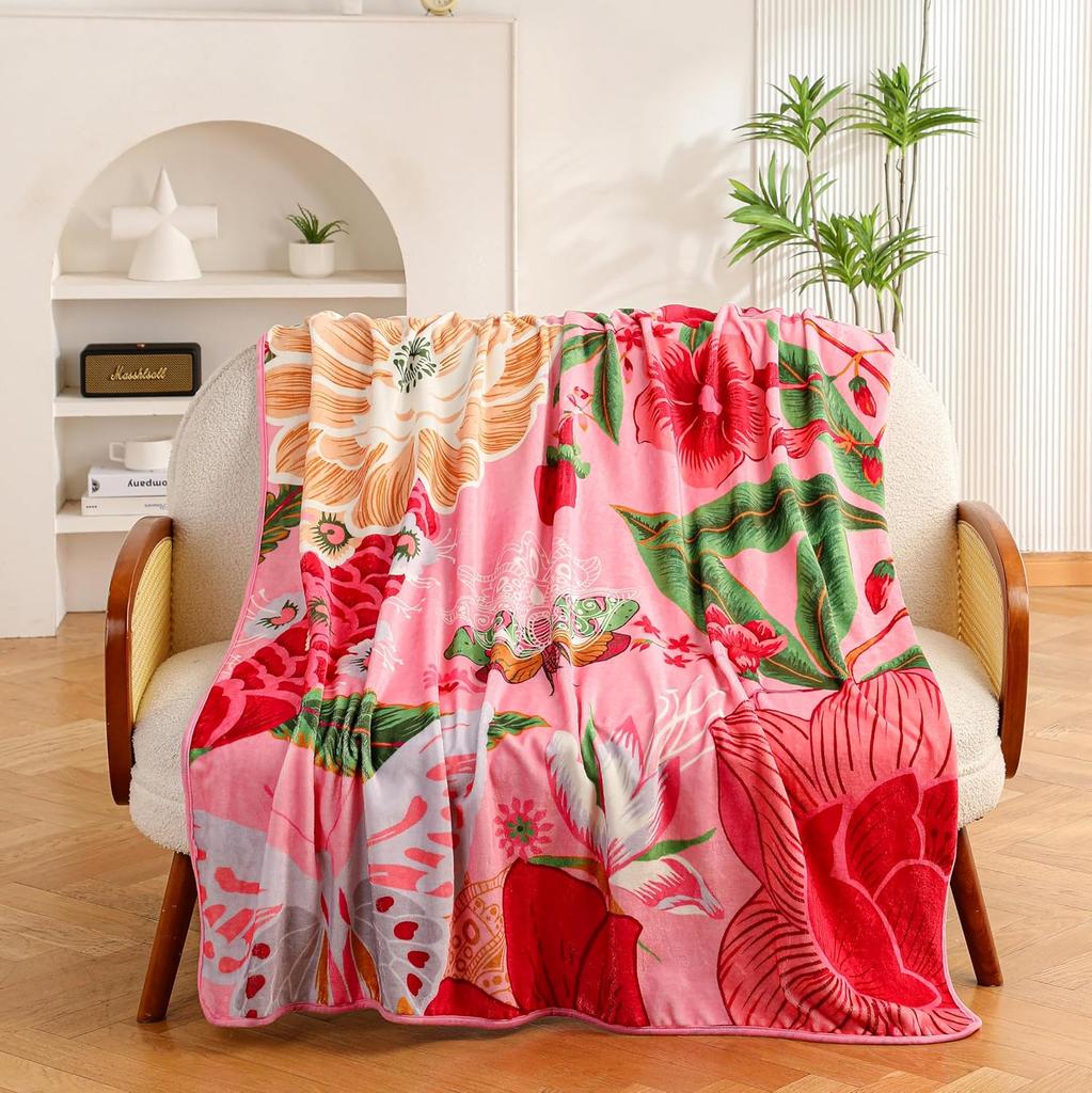 Romantic Rose Floral Blanket For Valentine's Day Gift Soft Flower Fleece Blanket for Bed Sofa Couch Chair Outdoor Travel Camping