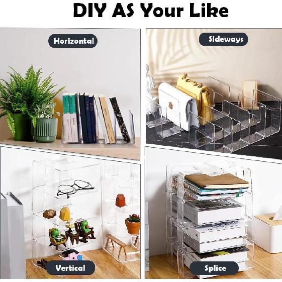 4Pack Clear Acrylic File Sorter, 4 Large Slots Desk Organizer, Desktop File Folder Holder Organizer, Office Storage Stand Rack for Book, Purse,
