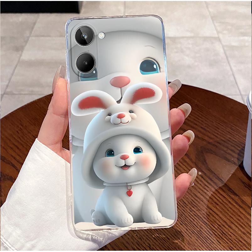 For Realme 9i 5G RMX3612 Case For Realme 10T 5G Back Cover Clear TPU Luxury Cute Love Rabbit Cartoon Funny Silicone Soft Casing