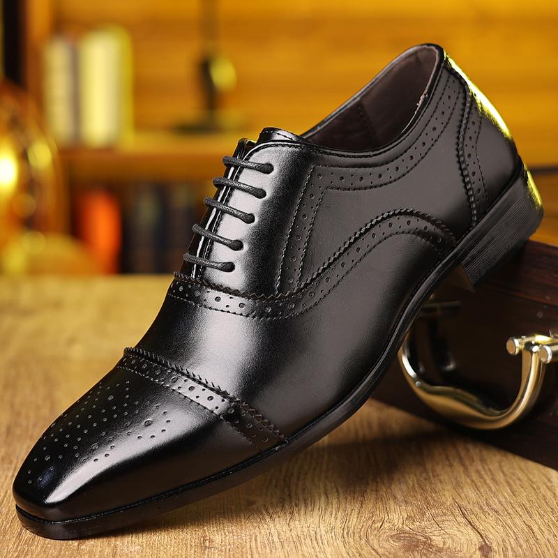 

Mens Shoes Round Toe Thick-soled Dress Lace-Up Oxfords Derby Glossy Leather Brogue Derby Mens Business Work Shoes Big Size 48 39 чёрный