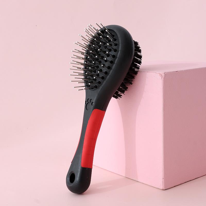 

Pet double-sided comb with protective point cat dog cleaning and beauty black handle hot-selling red glue artifact AL-XP0052