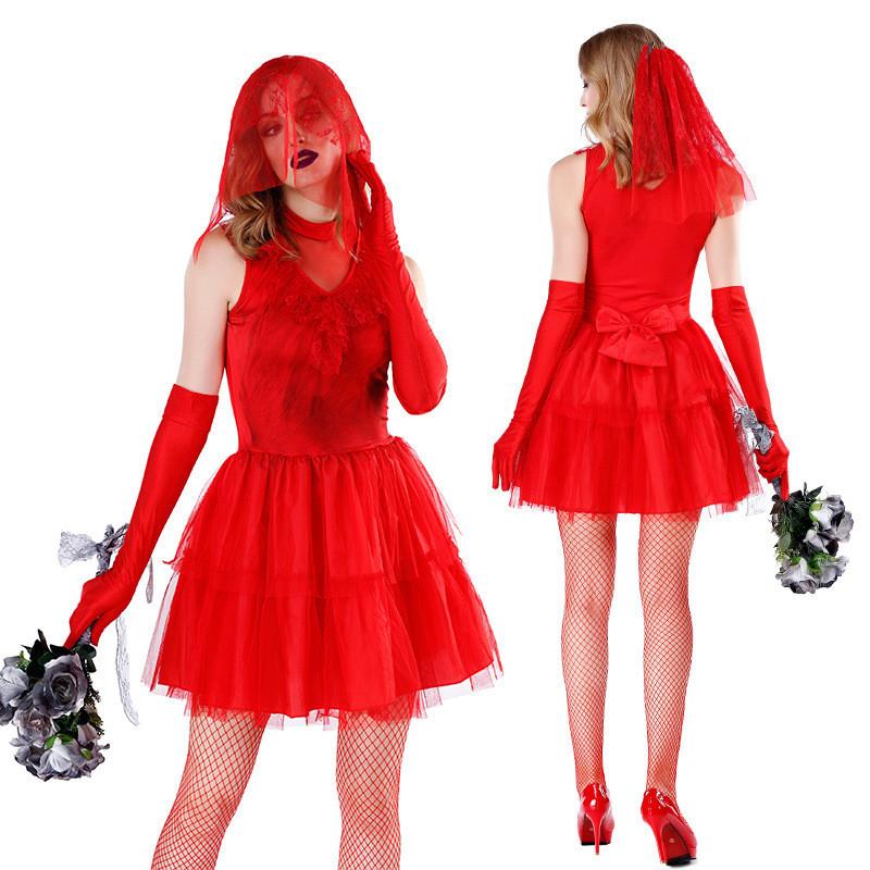 

Элегантный готический костюм темной ведьмы женский красное платье для праздников Хэллоуин