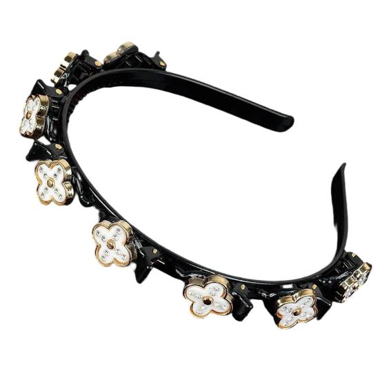 Women Headband Imitation Pearl Flower Decor Double Layer Hair Hoop Stable Non-Slip Hair Braiding Tool