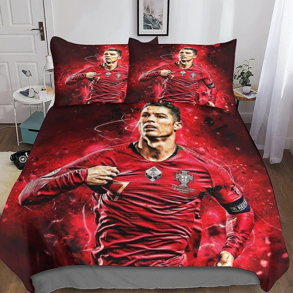 Football star bed sheet set, suitable for adult fans, microfiber down duvet cover, zippered pillowcase, 3D printed pattern