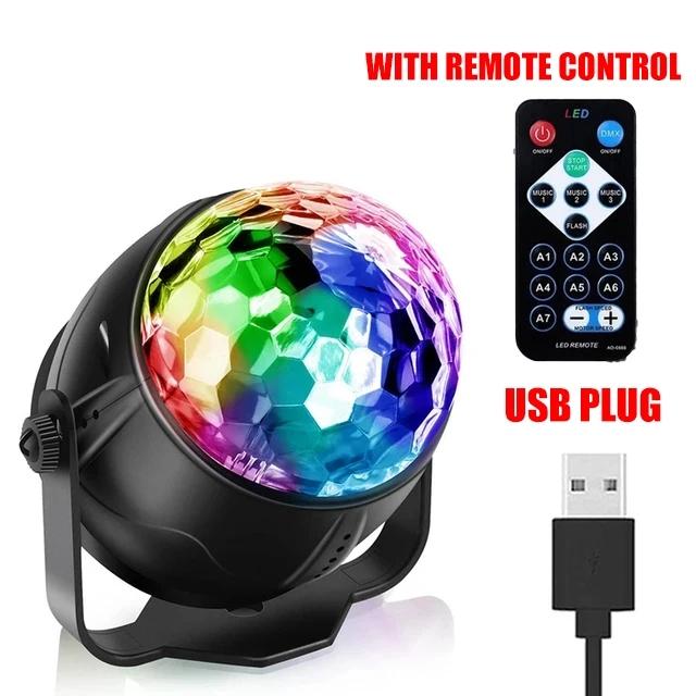 Sound Activated LED Stage Disco Light Rotating DJ Ball With Remote Control Color Party Atmosphere Lamp for Home KTV Bar Xmas