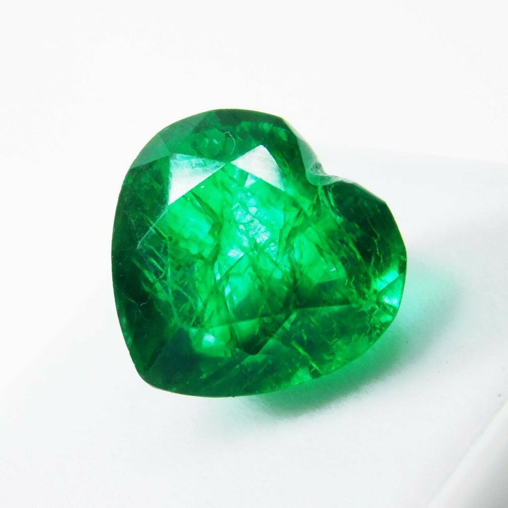 AA + NATURAL Green EMERALD 7.30 Ct Heart Shape Loose Gemstone CERTIFIED Add-8hh 00E