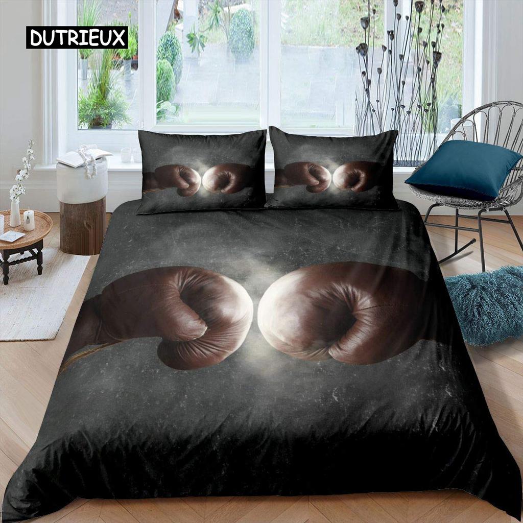 Boxing Duvet Cover Set Sports Games Theme Twin Bedding Set Microfiber Boxing Gloves Athlete Silhouette Queen King Quilt Cover