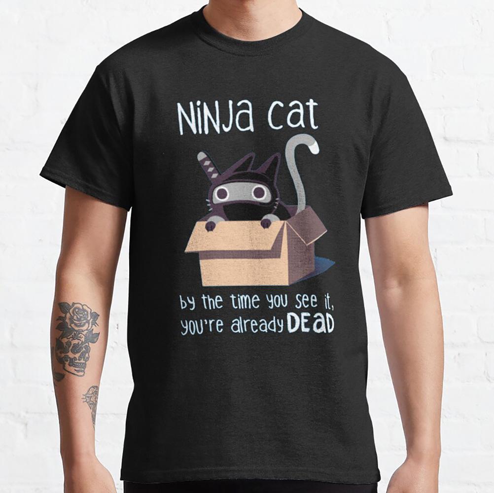 Ninja cat Cool samurai cat warrior Gift t shirt for cats lover 100 cotton Short Sleeve Graphic Clothes All size tops S6XL