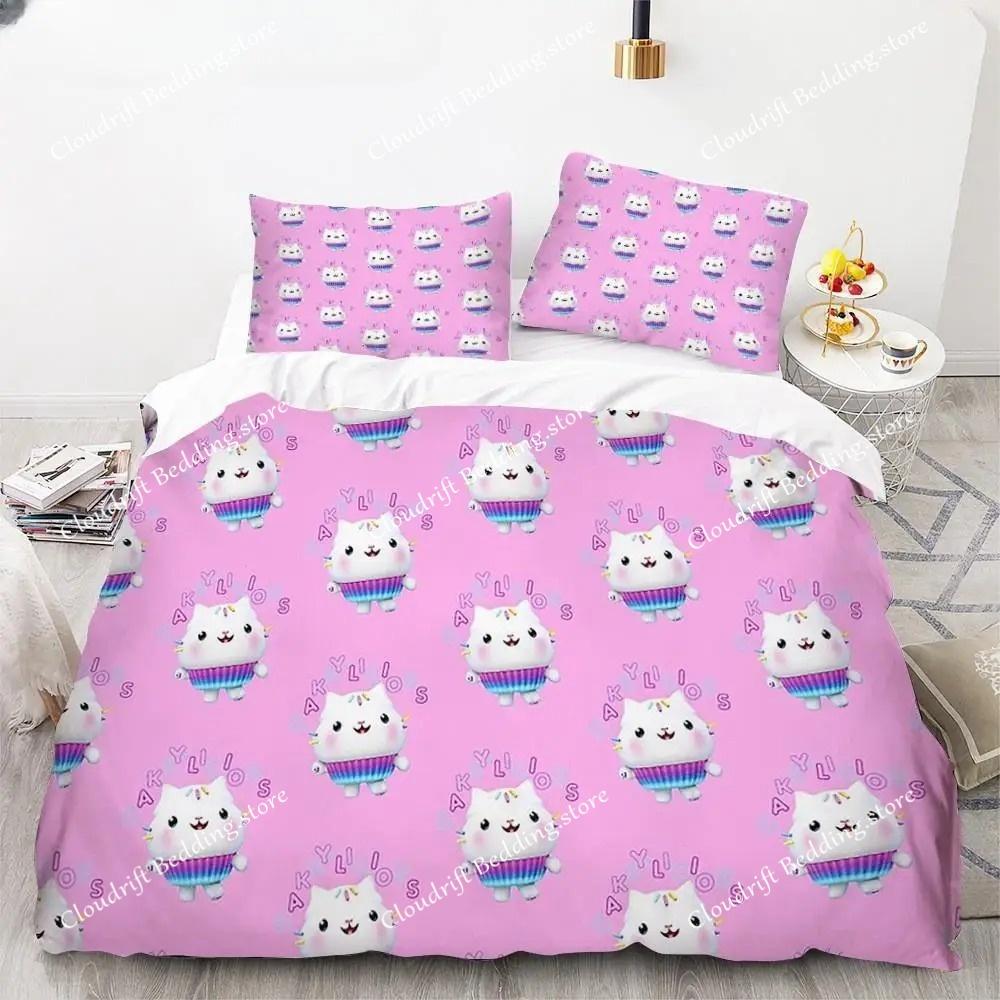 Pościel Gabby's Dollhouse Kreskówkowe Poszewki na Poduszki Poszwa na Kołdrę Dla Dziewczynki Dzieci Prezent Singiel Twin Full Queen Słodka Kawaii 3D Poszwa na Kołdrę