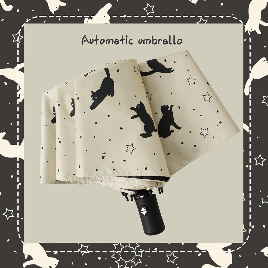

Automatic Sun Umbrella Folding UV Protection Parasol for Women Cartoon Cute Cat Pattern Rainproof Compact Three-fold Umbrella Iron&8K
