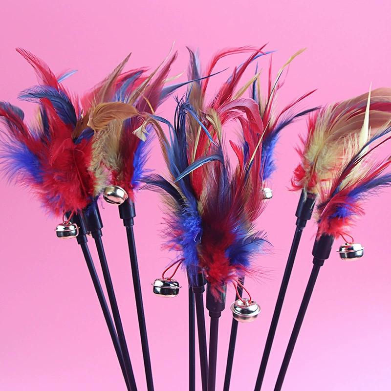 5pcs/set Cat Interactive Wand Colorful Feather Chicken Feather Cat Stick Bell Portable Creative Fashion Novelty Pet Cat Supplies