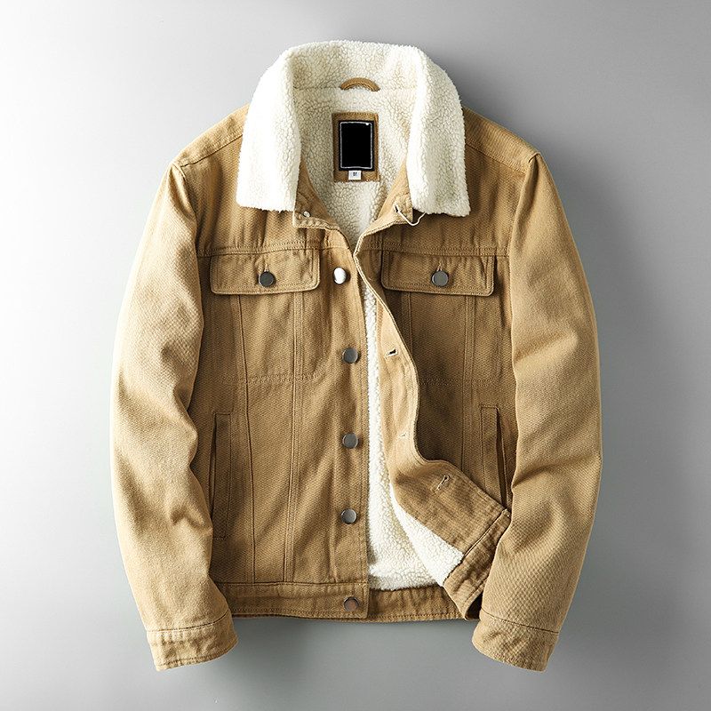 Lamb Wool Winter Export Tail Order Parka Cotton Coat Jacket Khaki XL