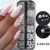Nail Art Jewelry, Maillard Color Pearl Flat-Bottomed Diamond Steel Ball Diy Nail Jewelry Mixed