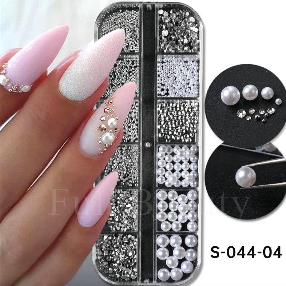 Nail Art Jewelry, Maillard Color Pearl Flat-Bottomed Diamond Steel Ball Diy Nail Jewelry Mixed