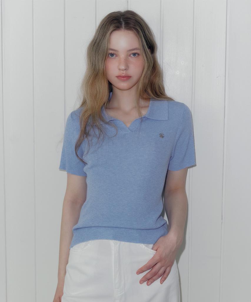 Teuwi Lildin Open Collar Short Sleeve Knit
