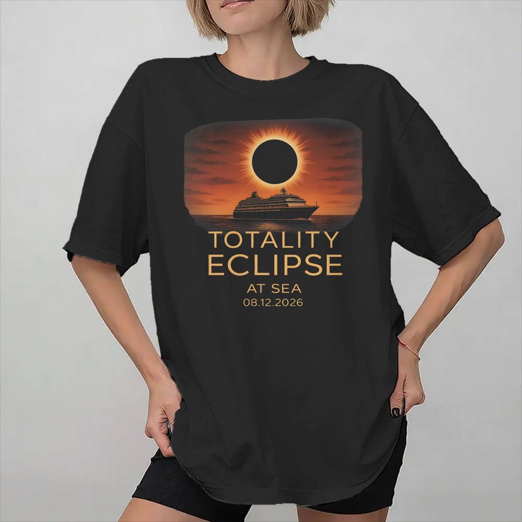 Unisex Wounisex Print Total Solar Eclipse At Sea 2026 Tee T Shirt Pure Cotton Tshirts Clothing