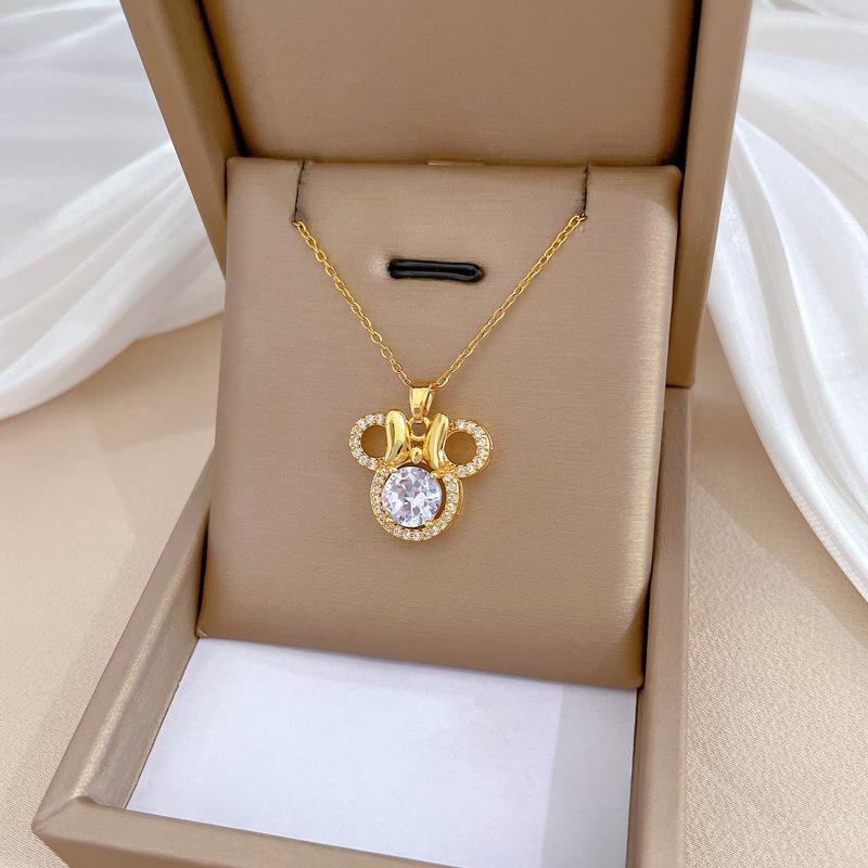 Mickey Head Heavy Industry Necklace Women'S Copper Micro-Inlaid Real Gold Electroplating Delicate Clavicle Chain Neck Chain