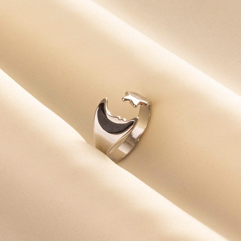 Punk Vintage Black Enamel Ring Stainless Steel Open Rings For Women Men Jewelry Fire Evil Eye Bague Acier Inoxydables Femme Gift