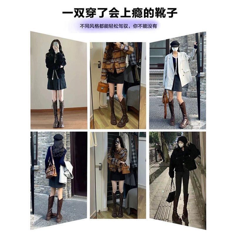 Knight Tall Boots Boots Female V Versatile New Winter Thick Sole 2025 Thin Thick Heel Brown Spring and Autumn Mouth