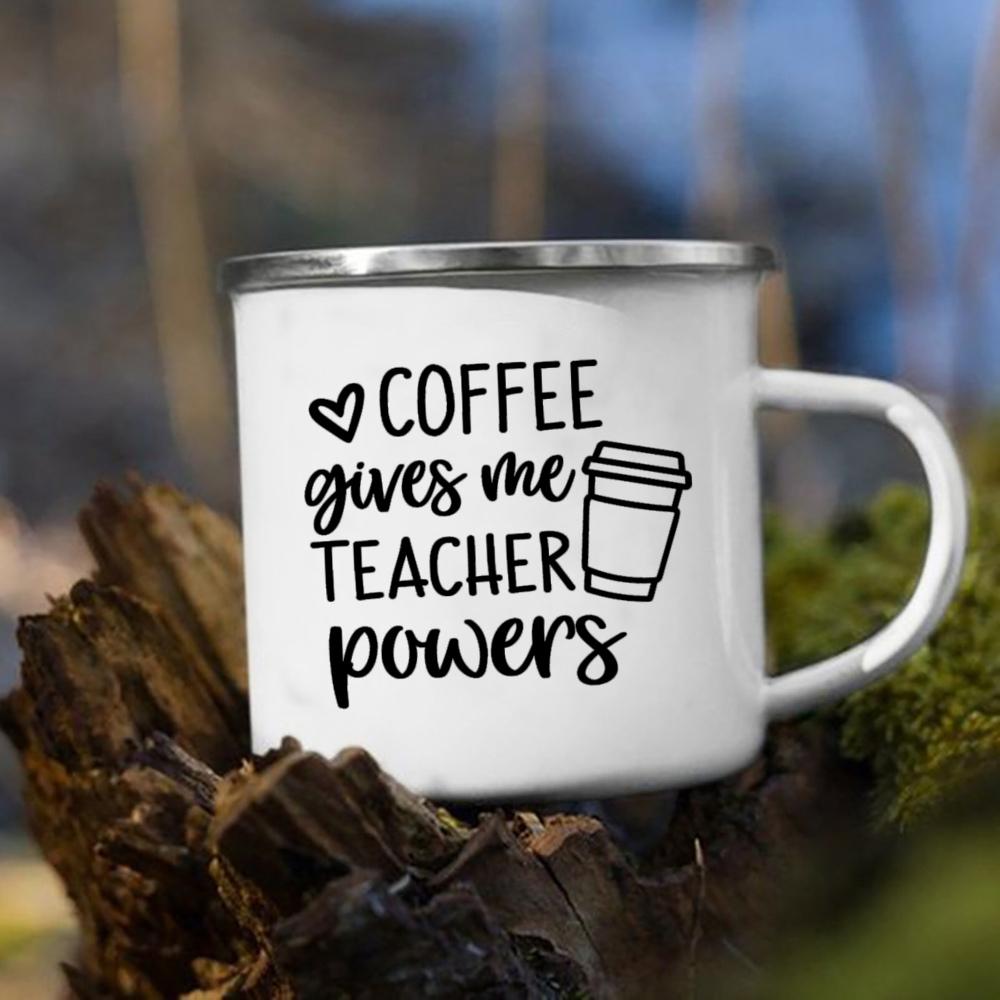 

Teacher is my super power printed coffee cup enamel School Office Drinking Cups Handle Home Office milk Juice Mugs Holiday Gift 360ml