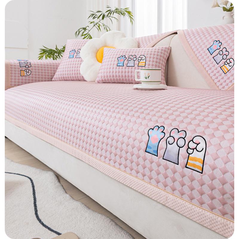 Summer Cool Feeling Ice Silk Sofa Cushion Non-Slip Breathable Cooler Cushion Universal Light Luxury Style Living Room Sofa Cover