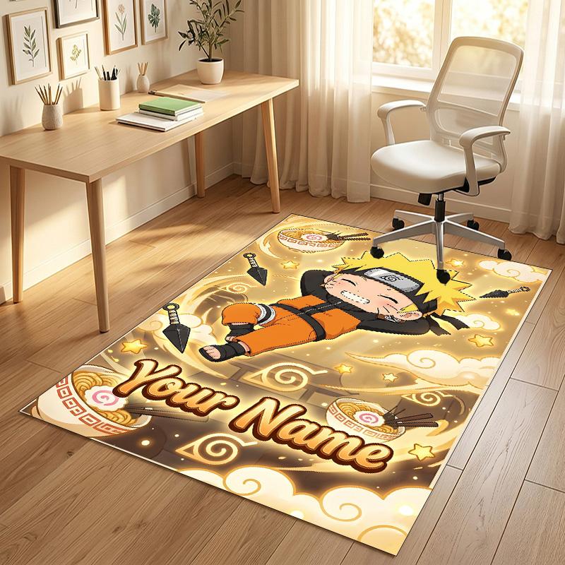 Personalized Crystal Velvet Carpet,Naruto Custom Printed Name, Plush Area Rug For Home Indoor Decor