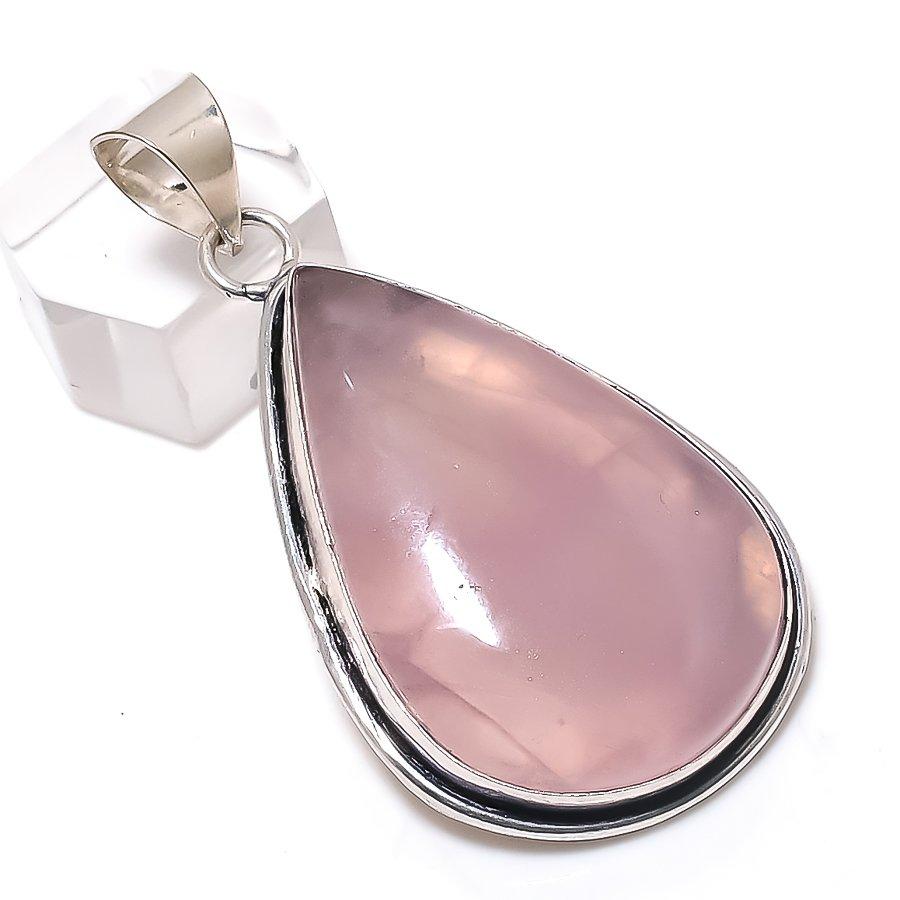 Natural Rose Quartz Gemstone 925 Sterling Silver Jewelry Pendant 2.25" f2n56