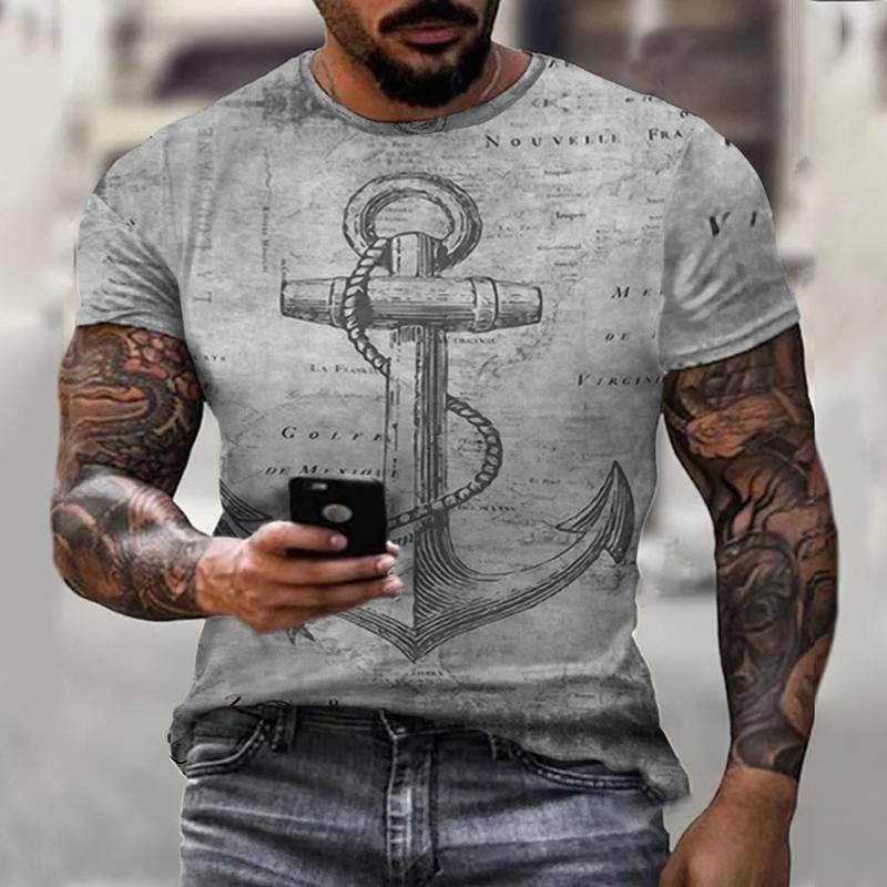 

Sailor Anchor Морской принт Ретро Летняя мужская 3D HD с коротким рукавом Модная повседневная уличная футболка Harajuku с круглым вырезом Рубашка большого размера 6XL