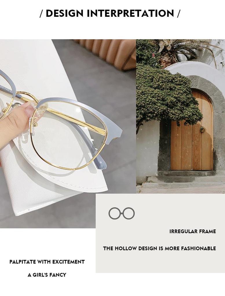 Men's Semi-Rimless Anti-Blue Light Myopia Glasses with Metal Frame for Students