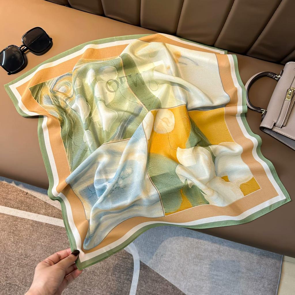 Retro Old Money Wind Silk Double Crepe Silk Scarf Women's Spring and Summer Senior Sense Versatile 100% Mulberry Silk Square Scarf Thin Scarf
