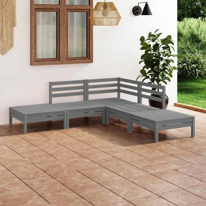 VidaXL Solid Pine Wood Garden Lounge Set 5 Pcs Patio Furniture Outdoor Furniture Terrace Furniture Set 3082639