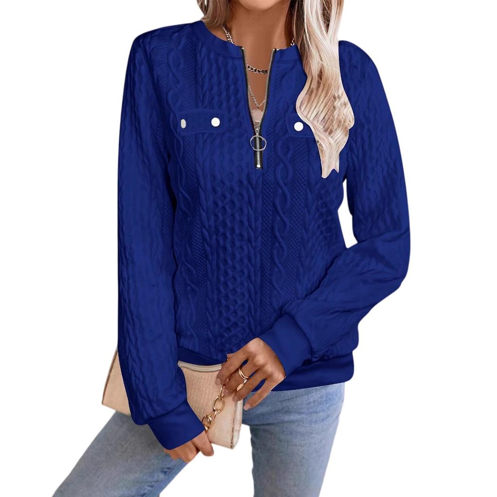Women's Fashion Long Sleeve Solid Color Casual Collar Zipper Long Sleeve Sweatshirt