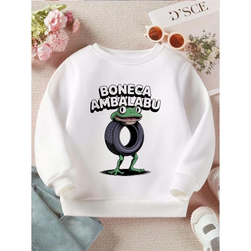 Kids Crewneck Long Sleeve Sweatshirt With Creative Trendy Graphic Print 110 белый