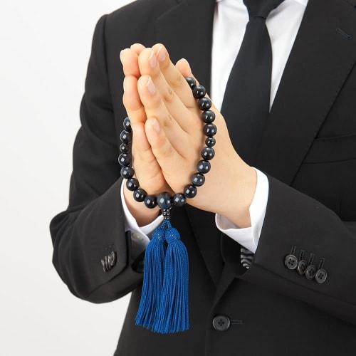 Buddhist Altar Shop Takita Shoten Kyoto Buddhist Prayer Beads for Men, Blue Tiger's Eye Stone, 22 Beads, Silk Tassel with Head, Prayer Beads Bag, Suit