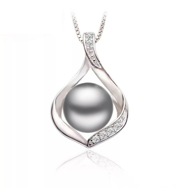 

Wedding 925 Silver Pearl Pendant Women,Trendy Freshwater Natural Grey Pearl Pendant Necklace Girl Birthday Gift
