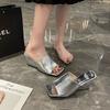 2024 Summer Silver Open Toe Women Slippers Fashion Elegant Slides Shoes Ladies New Arrival Outdoor Dress Wedges Heel Sandalias