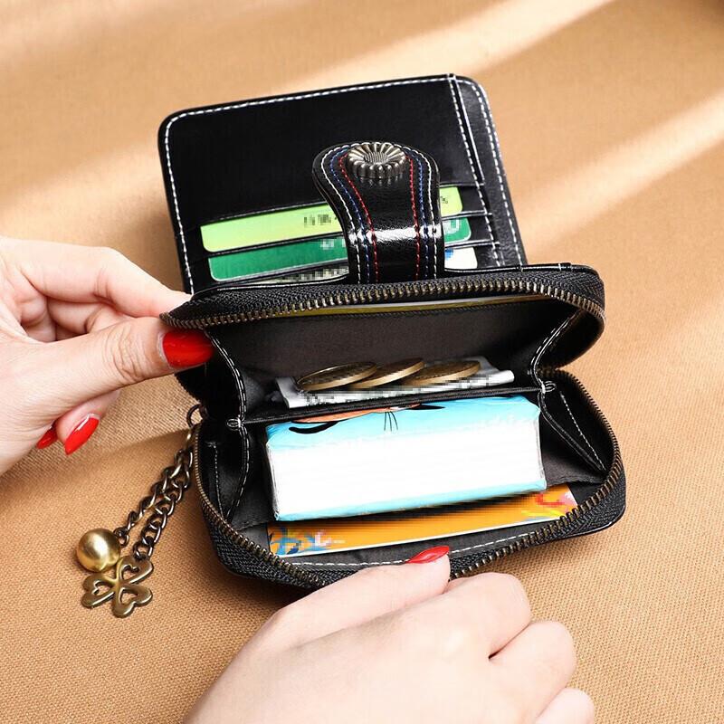 Viney Leather Wallet for Women, Foldable Zipper Purse with Multiple Card Slots, Large Capacity Coin Purse, Leather Card Holder, Black