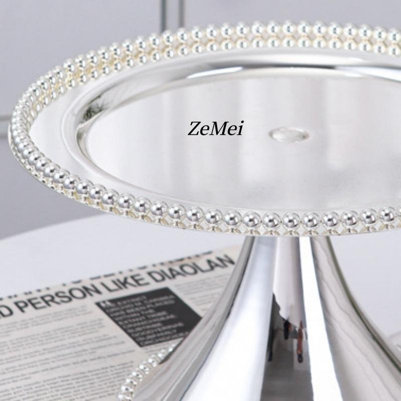 European Style Plated Circle Shape Fruit Plate,Silver Pearl Droplet Alloy Disc Home Cheese Food Tray,Snack Disc Table Decoration