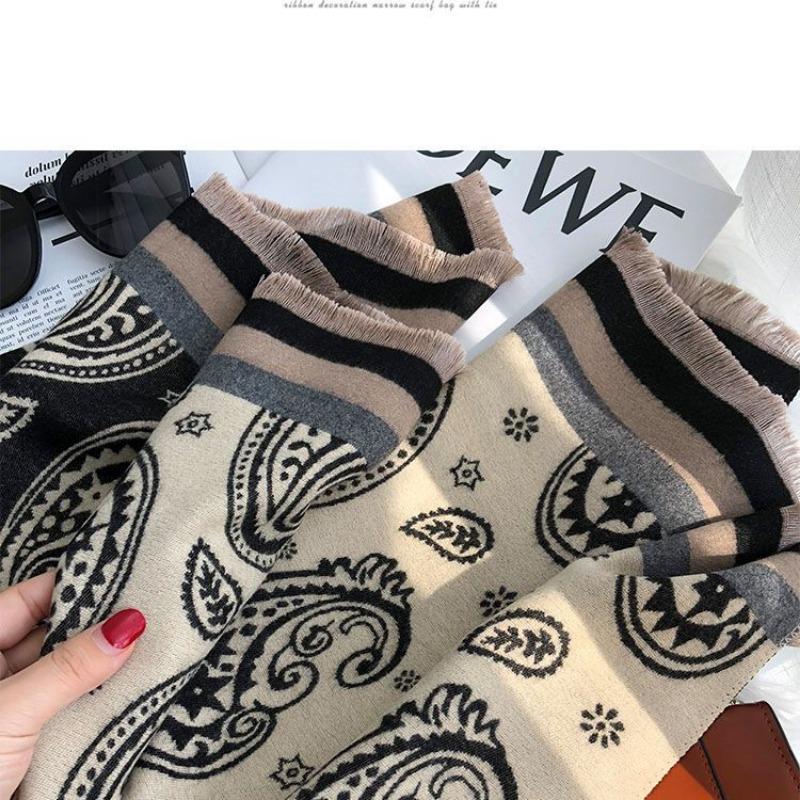 Thickened Imitation Cashmere Shawl Women's 190x65 Long Skin-showing White Temperament Mother Scarf