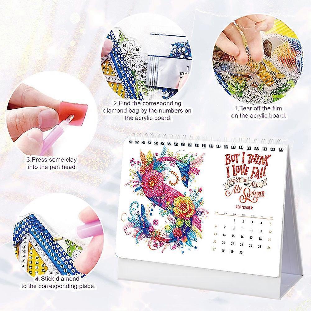 DIY Diamond Painting Calendar 2026, Desktop Calendar for Home Office, Cartoon Diamond Painting Art Kit Gift for Kids Adults