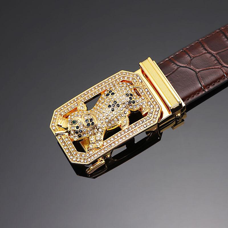 Cinto masculino de couro fivela automática primeira camada couro de vaca doze zodíaco botão cabeça crocodilo padrão cinto masculino