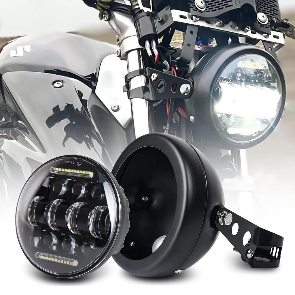 Largoods Headlight inch Motorcycle LED Headlight Breakout FXSB with Housing Bracket Switching DRL Function 6000K High Brightness Waterproof IP67