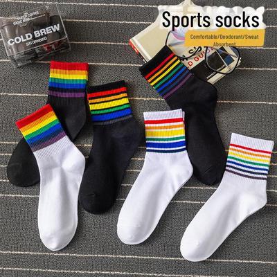 Unisex Rainbow Striped Mid-Length Socks – Stylish and Versatile for Autumn and Winter