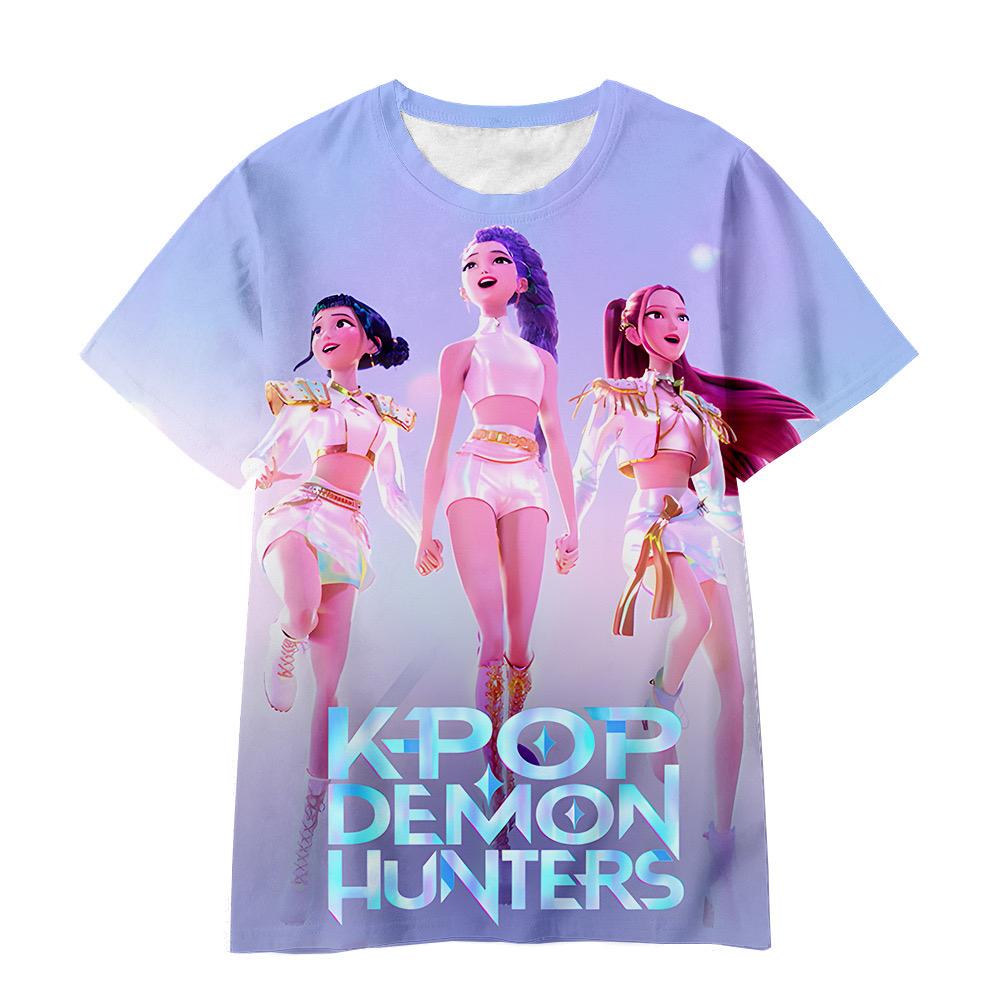The Magic Hunter Team Short-sleeved Kpop Rumi, Mira and Zoe 3D Printed Cartoon Fashion and Youth for Children and Adults