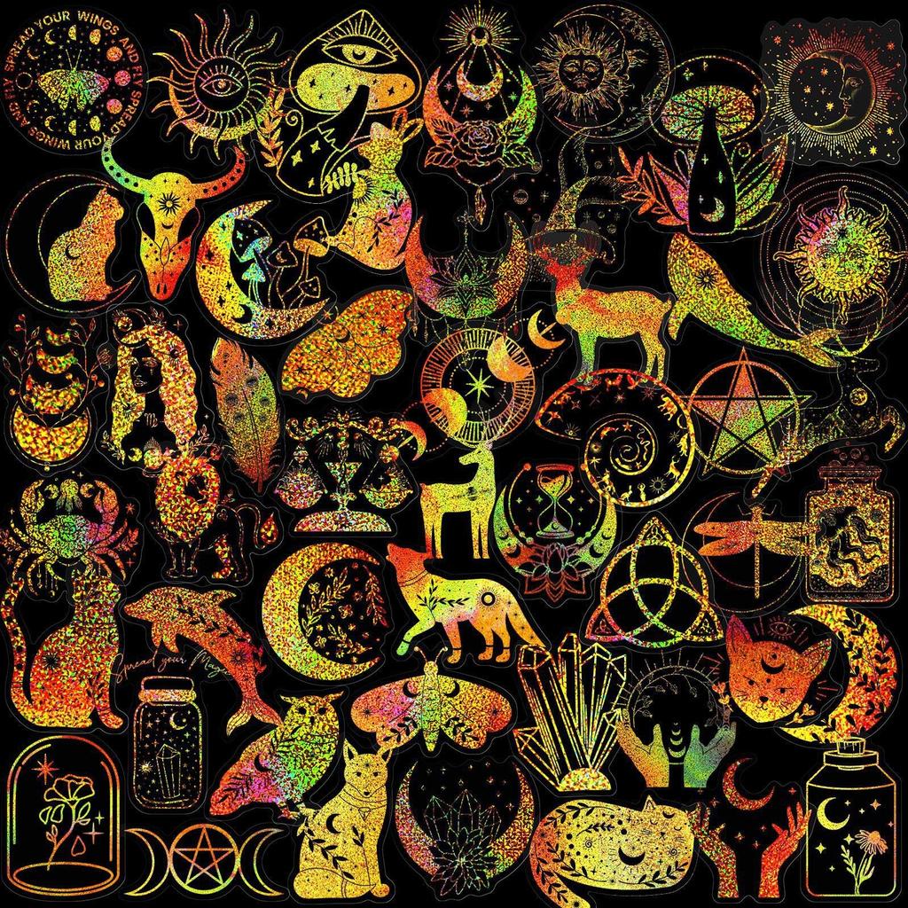 100 Transparent Gold Laser Magic PET Stickers Laser Gold Flashing Special Handbook Material Holographic Stickers